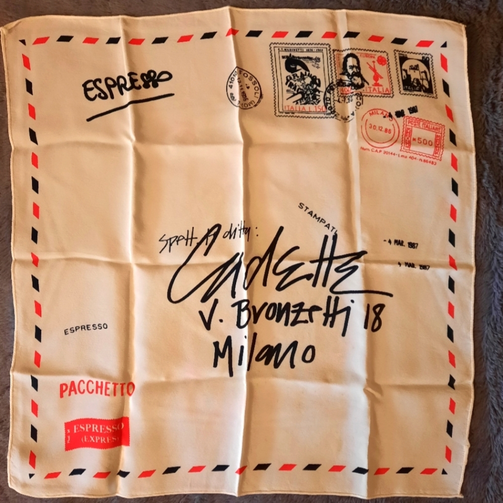 Unique rare silk handkerchief from Italy.  In the form of an envelope with stamp